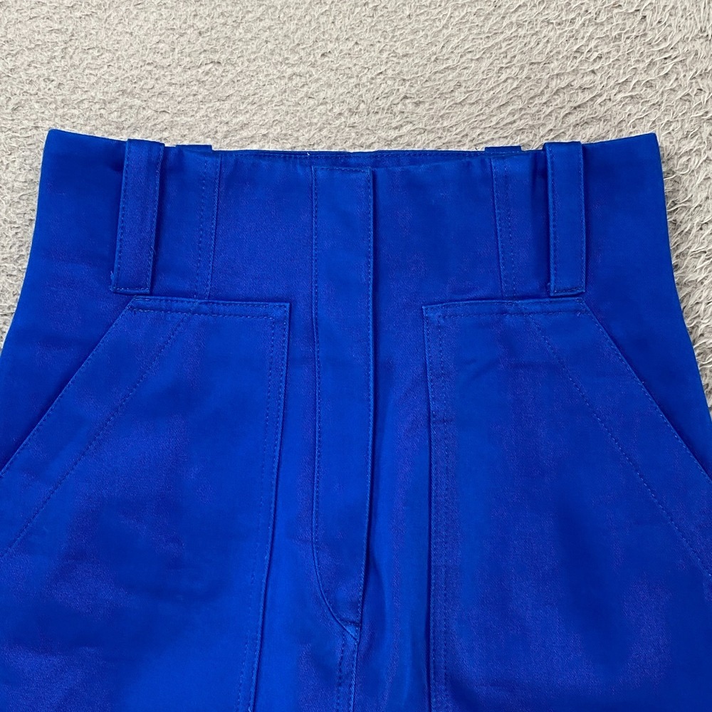 Sandro Skirt Womens 2 Blue Cotton Twill Mini High Waist Utility Pockets Summer - Picture 2 of 14